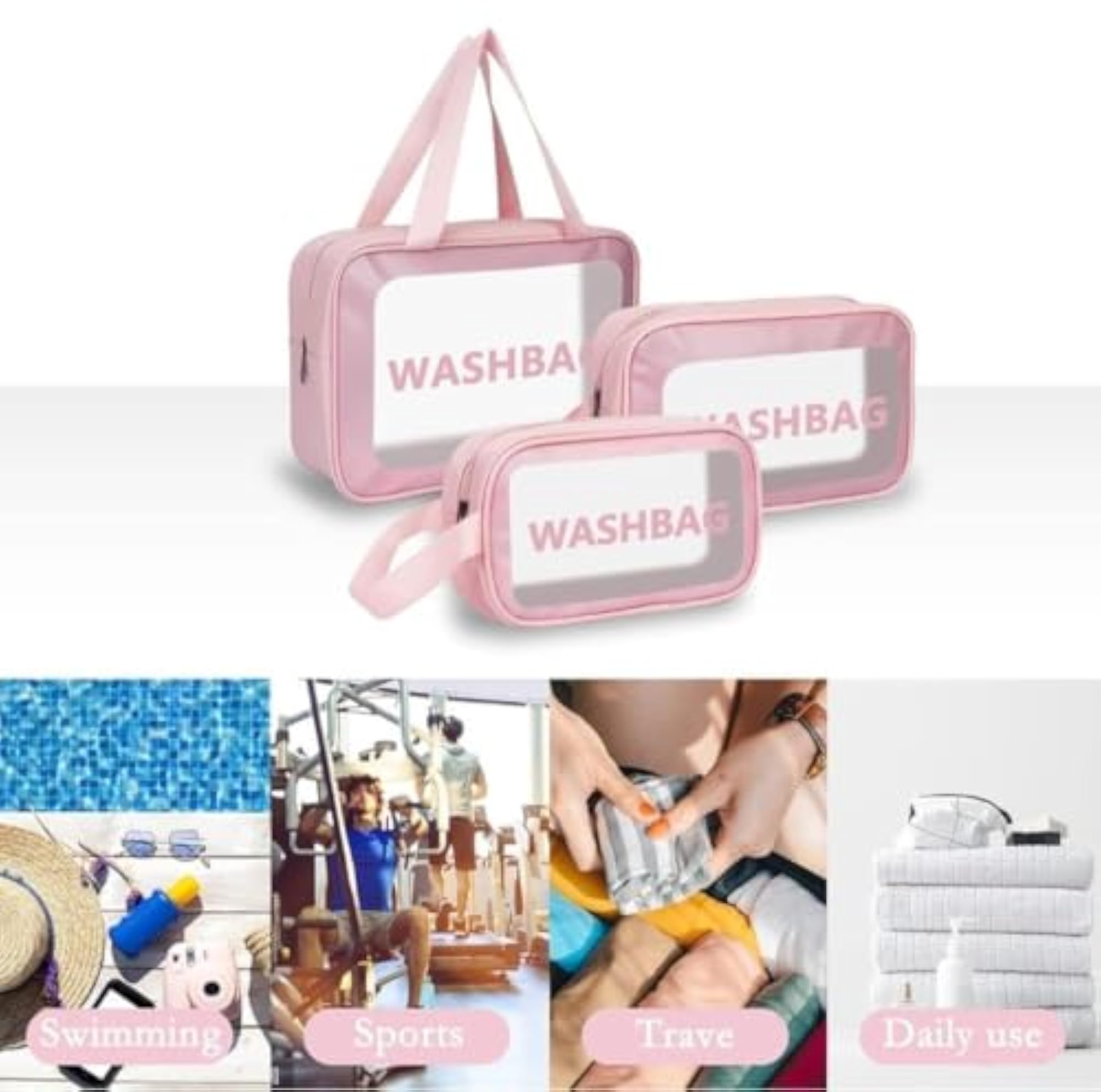 3 Pcs Clear Makeup Pouch Set, Waterproof Cosmetic Organizers